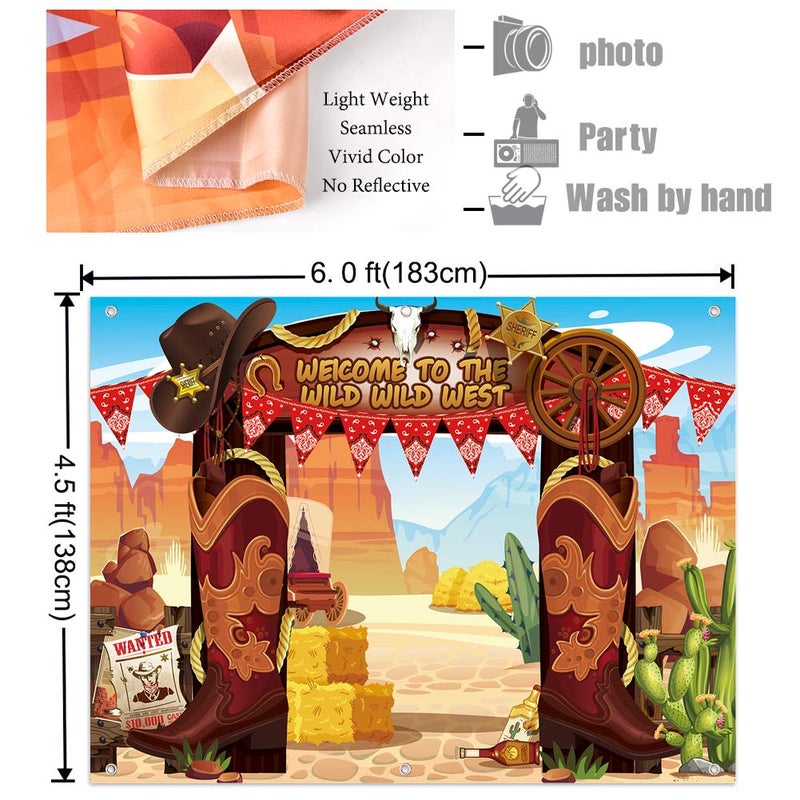 TMCCE 22 PCS Western Cowboy Party Decoration - Wild West Photography Backdrop and Theme Hanging Swirls Foil Swirls - Image 4